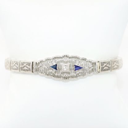 Picture of Art Deco 14k White Gold Filigree Bracelet with Diamond and Synthetic Sapphire