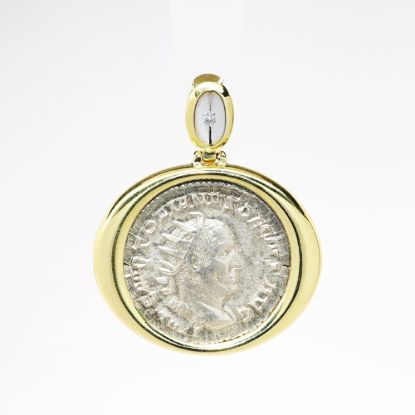 Picture of Ancient Roman Coin Pendant in 14k Yellow Gold & Diamond Bezel