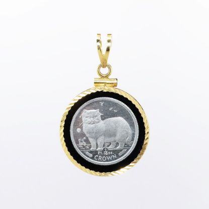 Picture of Isle of Man 1/10 oz. Platinum Cat Coin Pendant in 14k Yellow Gold Bezel 
