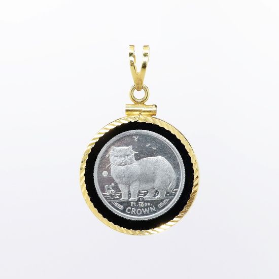 Picture of Isle of Man 1/10 oz. Platinum Cat Coin Pendant in 14k Yellow Gold Bezel 