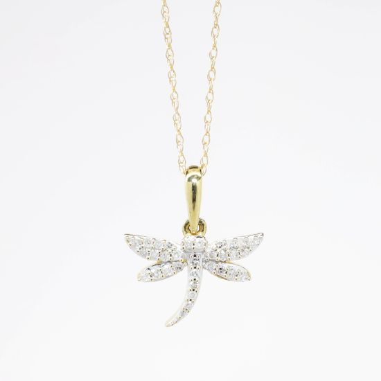 Picture of 10k Yellow Gold & Diamond Dragonfly Pendant Necklace