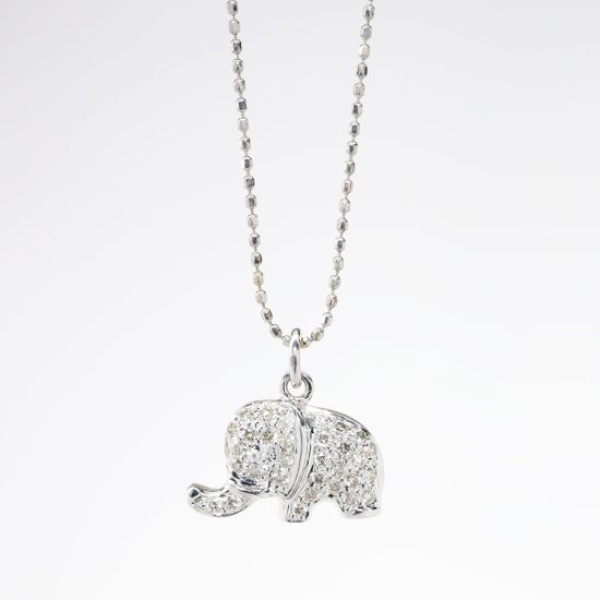 Picture of 14k White Gold & Diamond Elephant Necklace