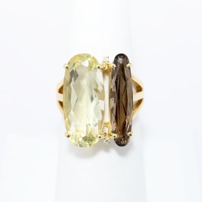Picture of 14k Yellow Gold, Citrine and Smokey Quartz Statement Ring with Diamond Accents