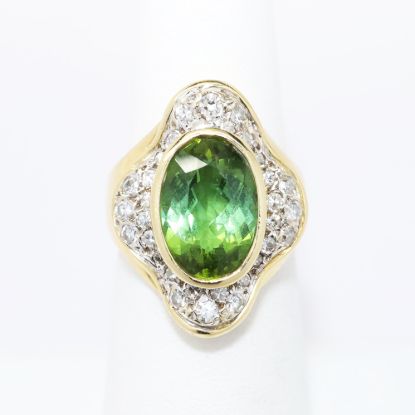 Picture of 14k Yellow Gold, Diamond & Oval Cut Green Tourmaline Statement Ring