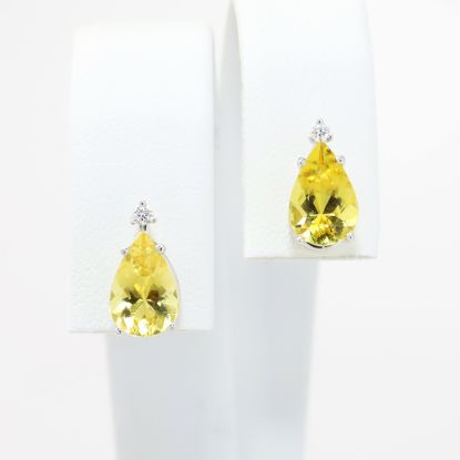 Picture of 14k White Gold & Pear Cut Heliodor Stud Earrings with Diamond Accents