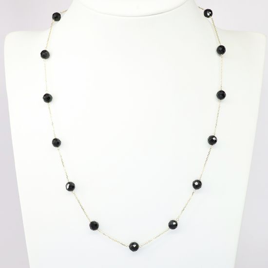 Picture of 14k Yellow Gold Necklace with Faceted Black Onyx Bead Stations