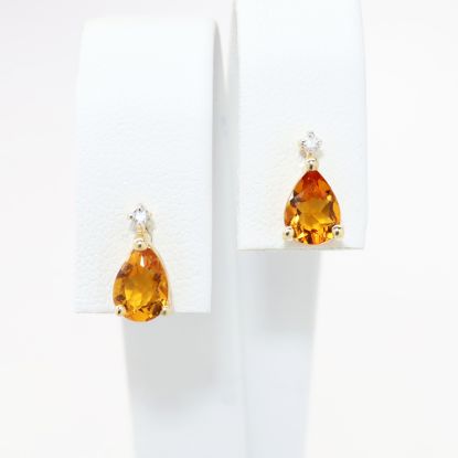 Picture of 14k Yellow Gold & Pear Cut Citrine Stud Earrings with Diamond Accents