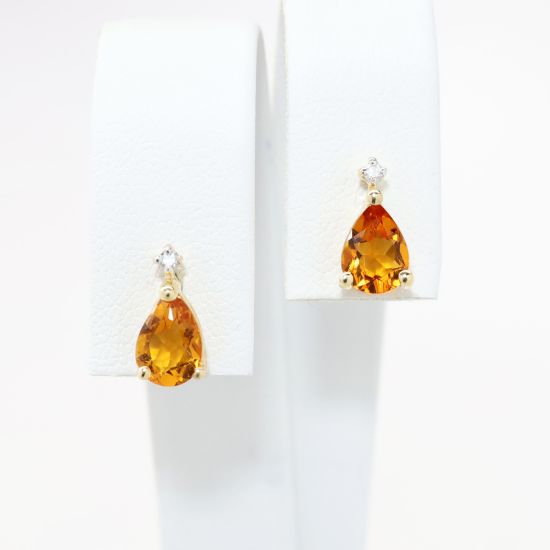 Picture of 14k Yellow Gold & Pear Cut Citrine Stud Earrings with Diamond Accents