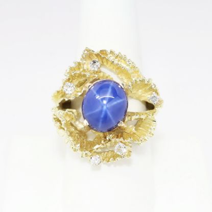 Picture of 14k Yellow Gold, Diamond and Synthetic Star Sapphire Cabochon Ring