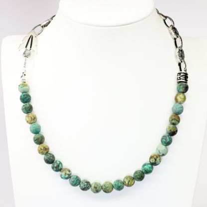 Picture of AXION African Turquoise & Sterling Silver Beaded Bracelet/Necklace with Arrow Head Clasp