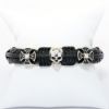 Picture of AXION Black Leather Men's Bracelet with Sterling Silver Skull & Maltese Cross Beads
