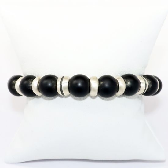 Picture of AXION Matte Black Onyx and Sterling Silver Beaded Men's Bracelet