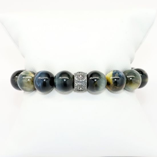 Picture of AXION Men's Cat's Eye Beaded Bracelet with Sterling Silver Sunburst Bead Accents