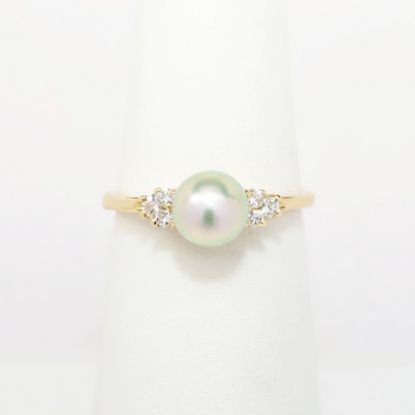 Picture of 14k Yellow Gold, Light Gray-Green Pearl and Diamond Ring