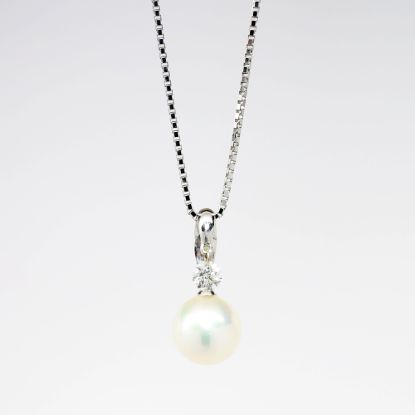 Picture of Delicate 18k White Gold & Single Pearl Necklace with Trembling Diamond Accent