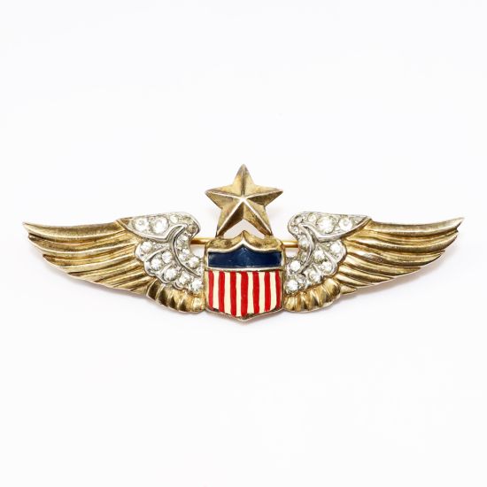 Picture of Vintage 1940's Alfred Philippe Trifari Gilt Sterling Silver & Enamel WWII Sweetheart Wings Brooch