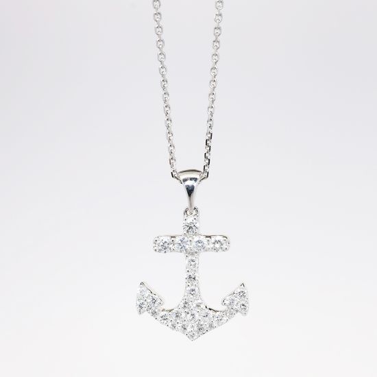 Picture of 14k White Gold & 0.36ct Diamond Anchor Pendant Necklace