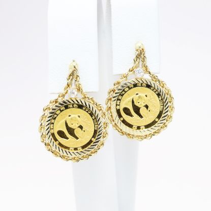 Picture of 1/20 oz. Panda Coin Earrings with 14k Yellow Gold Rope & Diamond Bezels