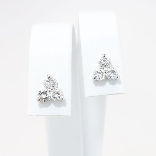 Picture of 14k White Gold & 0.66ct Triple Diamond Stud Earrings
