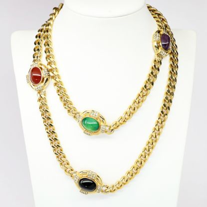 Picture of Vintage 1980's Signed Ciner Gripoix Poured Glass Cabochon & Rhinestone Station Necklace