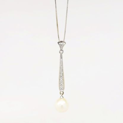 Picture of 14k White Gold & Pearl Drop Necklace with Diamond Accents