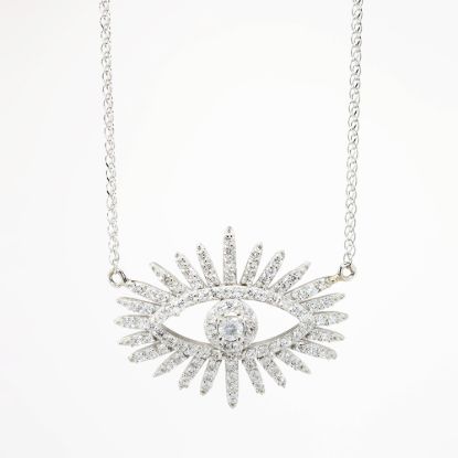 Picture of 14k White Gold & 0.65ct Pavé Set Diamond Evil Eye Necklace