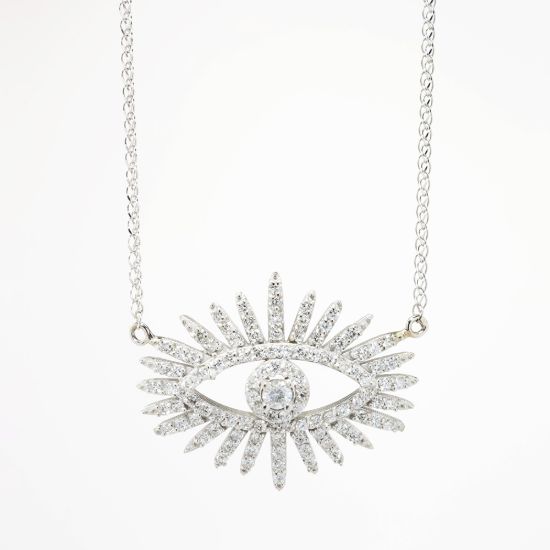 Picture of 14k White Gold & 0.65ct Pavé Set Diamond Evil Eye Necklace