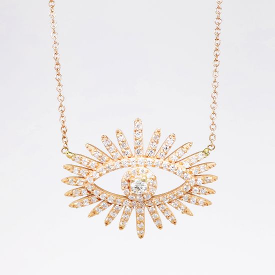 Picture of 14k Rose Gold & 0.65ct Pavé Set Diamond Evil Eye Necklace