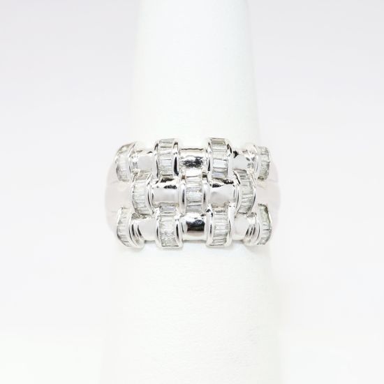 Picture of 14k White Gold & Baguette Cut Diamonds Statement Ring