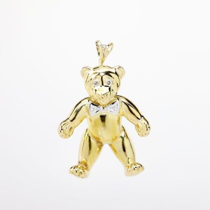 Picture of 14k Yellow Gold Teddy Bear with Diamond Bow Tie Brooch/Pendant