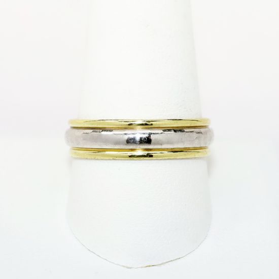 Picture of 18k Yellow Gold & Platinum Hammered Finish 5.5mm Men's Wedding Band