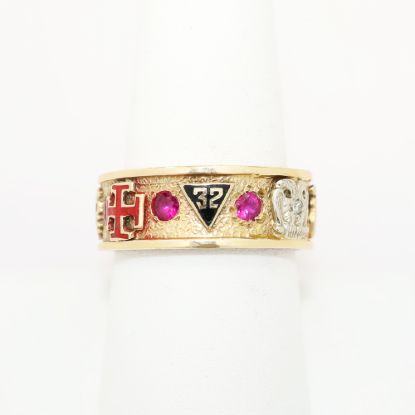 Picture of Vintage 14k Gold, Ruby, Sapphire & Diamond Enameled 32nd Degree Order of Scottish Rites Freemason Ring