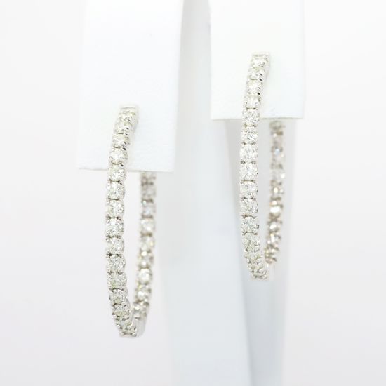 Picture of 14k White Gold & Diamond Oval Hoop Earrings