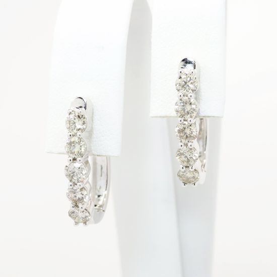 Picture of 14k White Gold & 2.00ct Diamond Lever Back Hoop Earrings