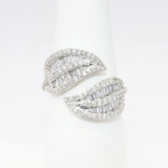 Picture of 14k White Gold & 1.00ct Diamond Leaf Shaped Bypass Ring