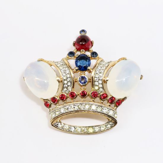 Picture of 1940's Alfred Philippe Trifari Sterling Silver & Rhinestone Jelly Belly Crown Brooch