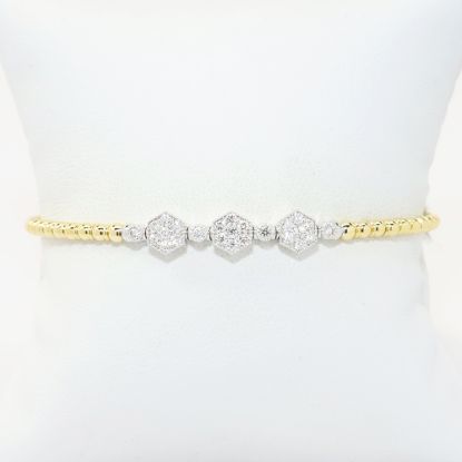 Picture of 14k Yellow Gold Beaded Bangle Bracelet with White Gold & Diamond Accents