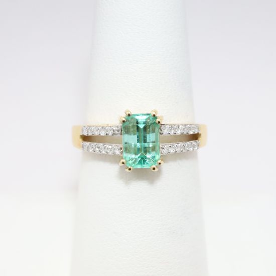 Picture of 14k Yellow Gold & Emerald Cut Emerald Ring with Diamond Accents