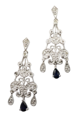 Picture of Diamond and Sapphire Chandelier Earrings in 14k White Gold