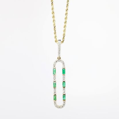 Picture of 14k Yellow Gold Rope Chain Necklace with Emerald & Diamond Pendant