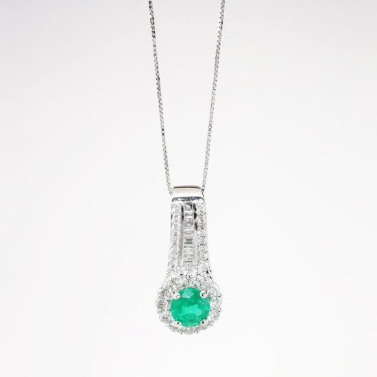 Picture of 14k White Gold, Emerald and Diamond Necklace