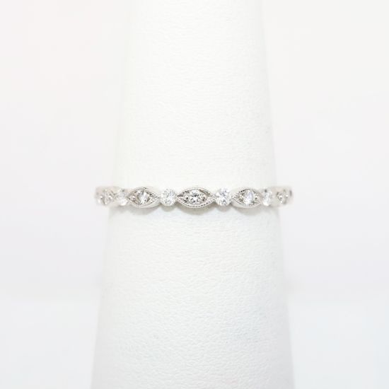 Picture of 18k White Gold & Diamond Wedding Band with Milgrain Detailing