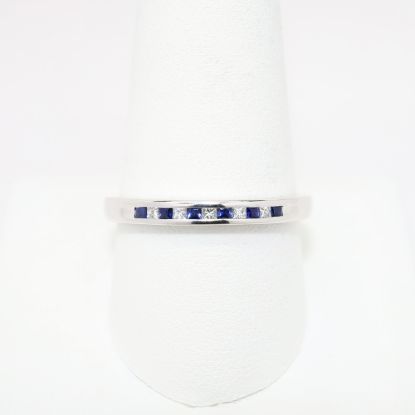 Picture of 14k White Gold, Blue Sapphire and Diamond Wedding Band
