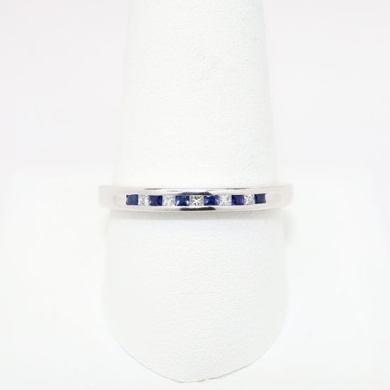 Picture of 14k White Gold, Blue Sapphire and Diamond Wedding Band