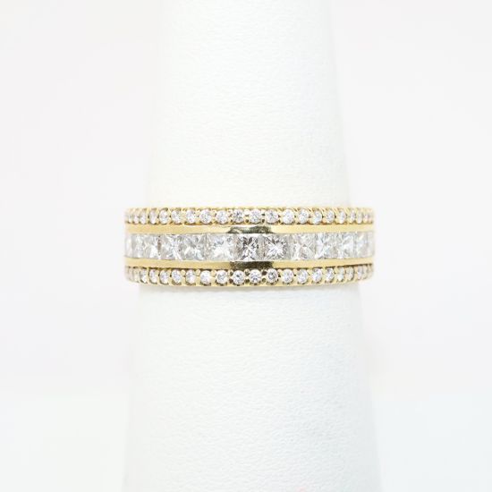 Picture of 14k Yellow Gold & Channel Set Square Cut Diamond Ring with Round Single Cut Diamond Edges