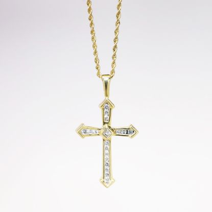 Picture of 14k Yellow Gold & Diamond Cross Pendant with Rope Chain