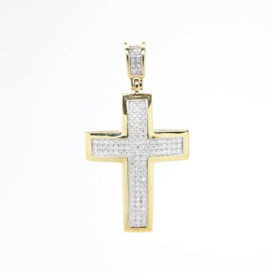 Picture of 10k Yellow Gold & Pavé Set Diamond Cross Pendant