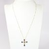 Picture of 14k Yellow Gold, Cobalt Enamel, Diamond, Pearl & Sapphire Renaissance Revival Cross Pendant Necklace