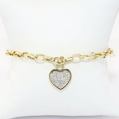 Picture of 14k Yellow Gold Charm Bracelet with Pavé Set Diamond Heart Charm