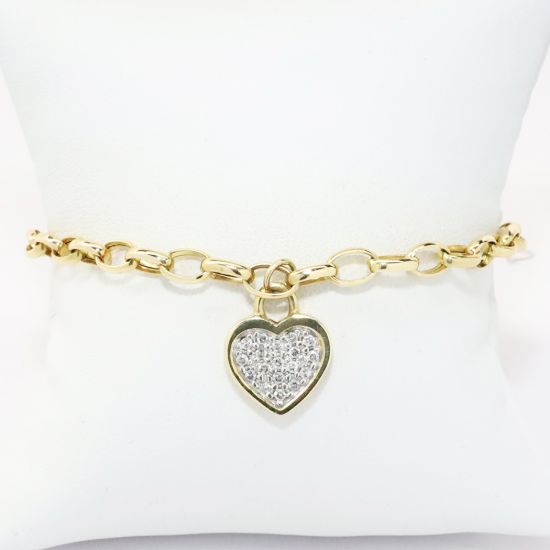 Picture of 14k Yellow Gold Charm Bracelet with Pavé Set Diamond Heart Charm